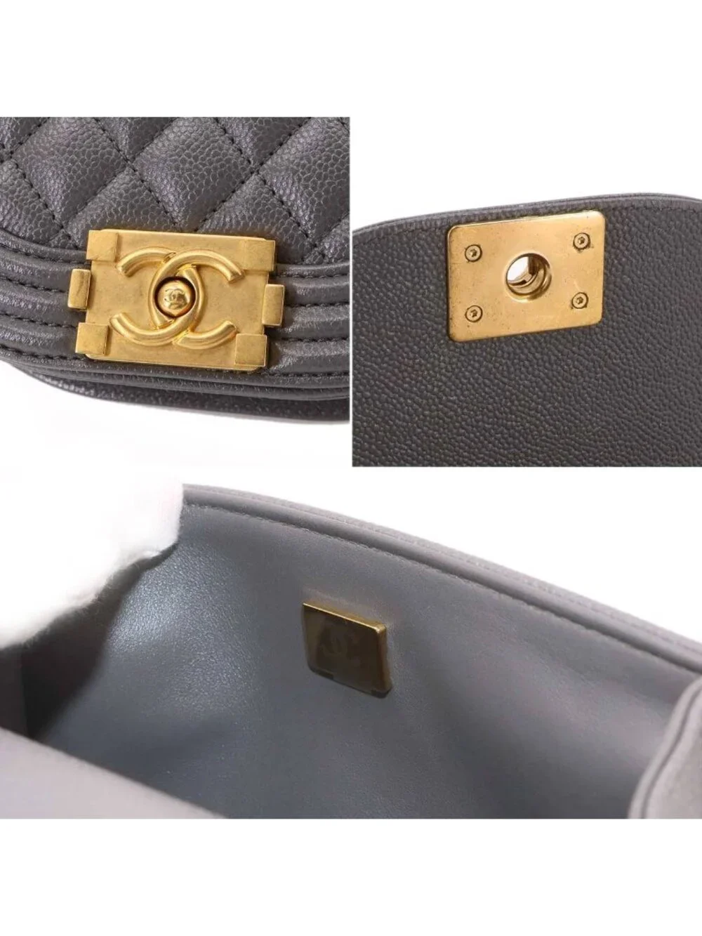 Chanel Boy Small Chain Shoulder Bag Caviar Leather Gray